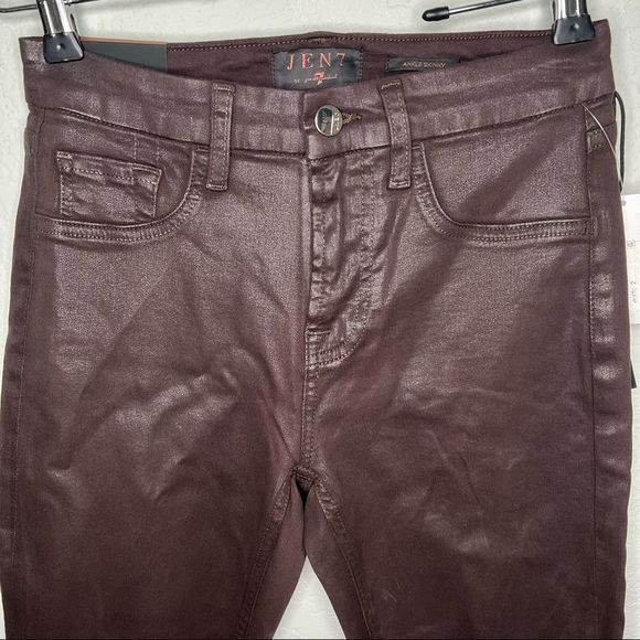 7 For All Mankind Jen7 Hight Waist Ankle Skinny Jeans Coated Brown size 2 NEW - Picture 3 of 9